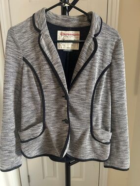 Cartonnier By Anthropologie Heather Gray Knit Blazer with Navy  Trim